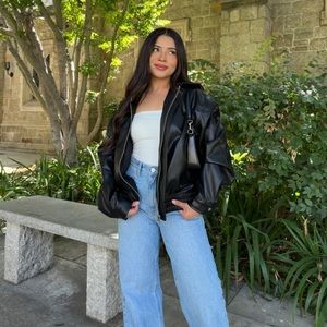 Faux Leather Bomber Jacket